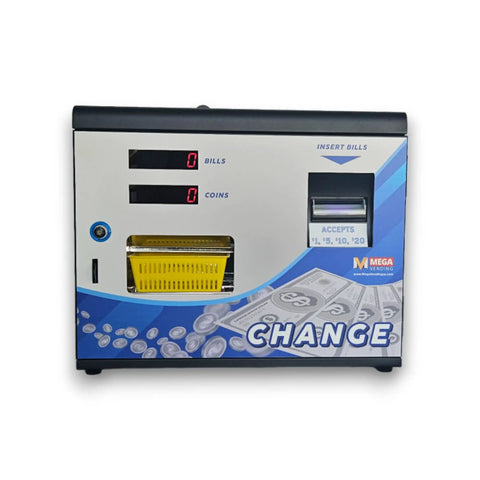 Dollar Bill To Coin Change Machine Black For Laundromats, Arcades And Vending Spots, Accepts $1-$100 Bills, Front View