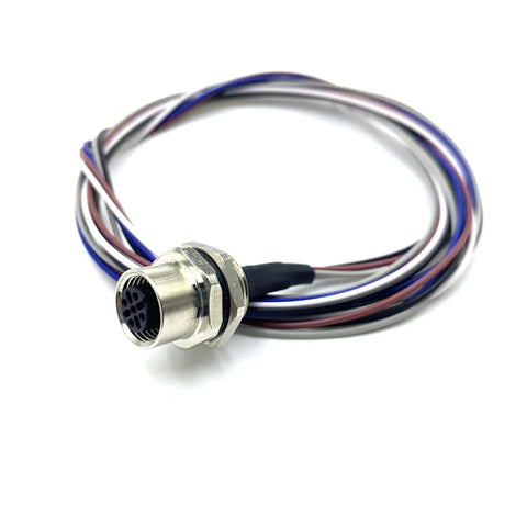 M12 5 Pin Female Connector Cable A Coded Straight Back Mount Waterproof Aviation Socket IP67 Sensor Receptacle Unshielded Cable 0.5 Meter