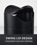 Tiny Matte Black Desktop Trash Can With Lid For Office Desk And Vanity 1.5 Liter Countertop Waste Bin Swing Top Metal Garbage Bin