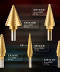 Titanium Coated Step Drill Bit Set With Automatic Center Punch For Sheet Metal 50 Sizes Across 5 High Speed Steel Bits