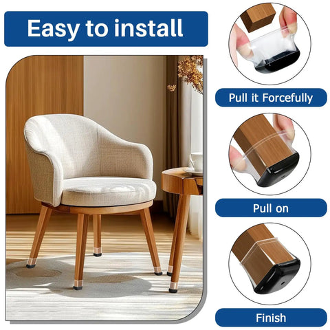 28 Pack Chair Leg Sliders For Carpet And Hardwood Floors, Silicone Furniture Leg Protectors Caps, Square Teflon Coated Floor Glides, Table Feet Protectors, Fits One And One Eighth To One And A Half Inches Chair Legs, Size Options M L XL No Slip