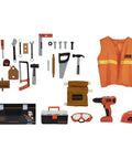 100 Piece Tool Trunk Portable Toolbox For Home DIY And Car Garage, Durable Storage with tools, safety vest, and helmet