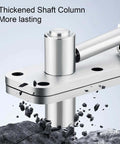 Close-up of Beefy Heavy Duty Hidden Door Hardware showing thickened shaft column and brushed stainless steel for 600 lb load.