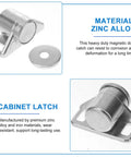 4 Pack Magnetic Cabinet Door Catches Heavy Duty Push Latch, silver zinc alloy, shown with mounting components and labels