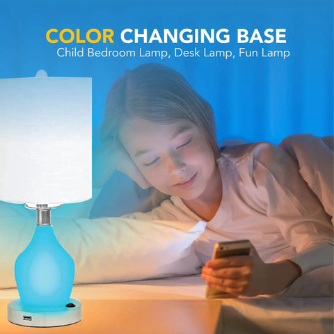 Emergency Battery Back Up Table Lamp With USB Charging And Color Changing Base, Safe Night Light For Nursery And Bedroom, Cozy Vibe Decor Lamp That Looks Great And Keeps You Powered Up During Outages