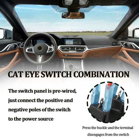 Two Gang Rocker Toggle Switch Panel for Cars with LED Lighted 12V 10A Waterproof SPST On Off Switches shown in vehicle interior