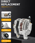 110 Amp 12 Volt Alternator Replacement Drop In For Mazda 6 2009 To 2013 3.7L And Mazda CX 9 2007 To 2015 3.5L And 3.7L With 6 Groove Pulley CW Rotation Durable Auto Electrical Part showing front and side view with precise mounting holes and non-slip pulley