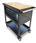 Heavy-Duty Rolling Utility Cart With Wooden Top, 3-Tier Mobile Workshop Table On Sturdy Casters, Boss-Grade Tool Organizer Cabinet For Garage, Shop Or Warehouse, 330Lb Load Capacity, Portable, Durable And Versatile