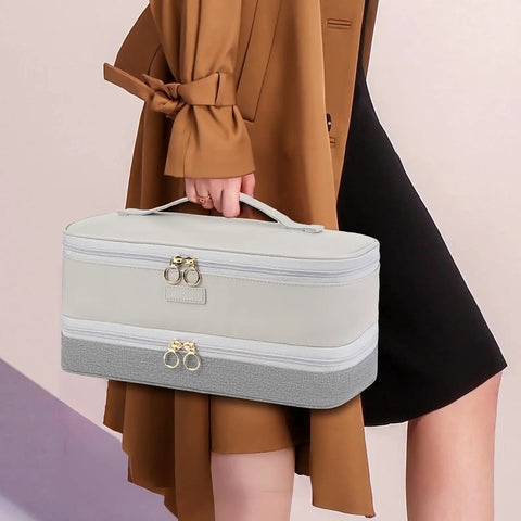 Woman holding Two Layer Travel Hair Tool Case For Dyson Airwrap Styler And Supersonic Dryer Fits Shark Flexstyle FlexFusion