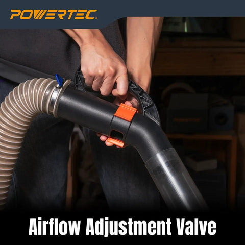 Close-up of Two And A Half Inch Dust Collection Hose Floor Sweep Kit With 36 Inch Clear Tube and airflow adjustment valve.