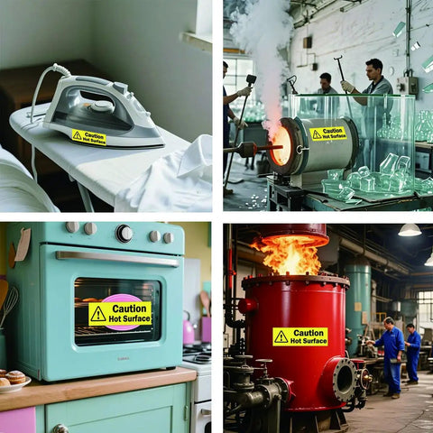 Large Hot Surface Warning Stickers Pack Ten Self Adhesive Vinyl Signs Keep Hands Off For Machinery Engines Exhaust Pipes