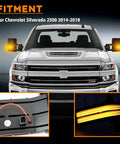 Front view of Chevy 2500 with Led Rear Side Mirror Light Drl Amber Sequential Turn Signal Lamp Kit For 2014 2015 2016 2017 2018 2019 Chevy Silverado GMC Sierra 1500 2500HD 3500HD Plug And Play Full Led Side Marker Mirror Lamp 2pc installed