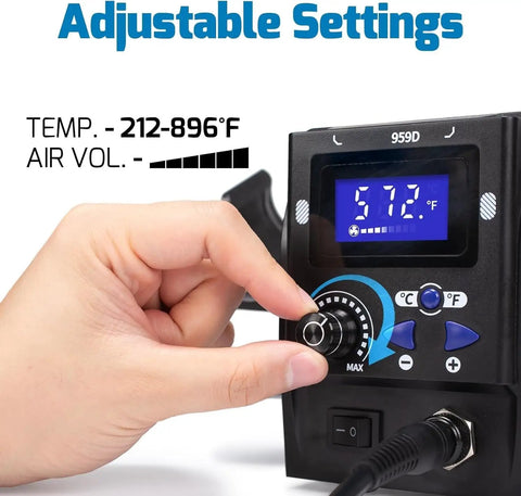Adjusting knobs on Portable Pro Grade Hot Air Rework Station For Mobile Phone Repair With Digital LED Display BGA SMD Soldering Tool