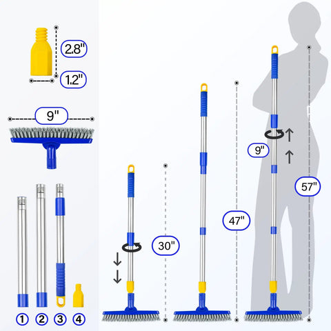 Long Reach Grout Brush With Adjustable Telescopic Handle Back Saver For Deep Tile Grout Cleaning In Shower And Kitchen
