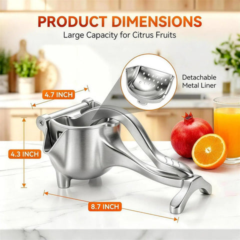 Heavy Duty Manual Lime Squeezer For Lemons Oranges & Grapefruits Large Citrus Juicer Press Tool with removable metal liner.