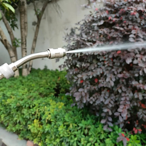 Universal Stainless Steel Sprayer Wand With Shut Off Valve 29 Inch Garden Watering And Car Wash Kit in use spraying plants