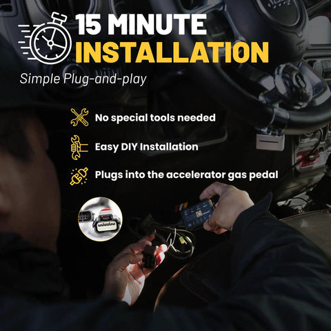Ford Mustang Mach E 2021 Through 2026 Throttle Response Controller installation process, easy plug-and-play via accelerator gas pedal.