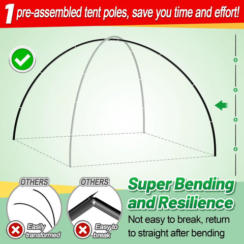 Illustration of Heavy Duty Tent Pole Replacement Kit for 3-4 person tents showing flexible 20ft pre-assembled 16-section poles.