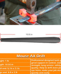 Close-up of Mouse Axe Drift from Eye Drift Tool Set For Smithing And Knife Making, 3 Piece Forging Kit With Hammer Drift, Tomahawk Drift, And Mouse Axe Drift, showing dimensions and steel construction.