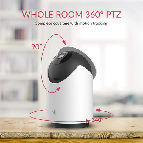 Two Pack 1080P Pet Security Camera Set With 360 Degree Indoor Dome IP Cams Night Vision 2 Way Audio Motion Alerts Phone App Control Works With Alexa And Google Assistant in a room showing full rotation angles diagram.