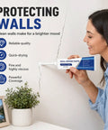 Woman using Wall Repair Paste Kit With Scraper And Nozzle Extender, Two 250g Tubes Quick Dry Mending Paste For Holes And Cracks on wall.