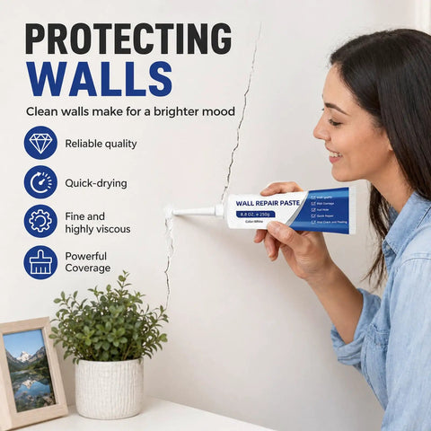 All In One Wall Repair Paste Kit With Scraper Fast Dry Mending Paste For Holes And Cracks In Drywall DIY Home Fix Includes 2x250g Tubes Nozzle Extender Scraper Sandpaper