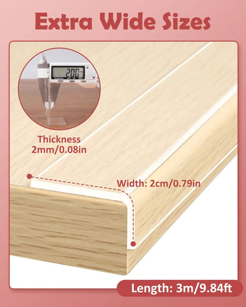 Clear Edge Protectors For Baby Proofing, 9.84ft Soft Corner Guards showing thickness, width, and length measurements
