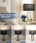 22-Inch Black Touch Table Lamps Set of 2 With No-Fuss Dual USB Ports, illuminated on nightstand, bedroom scene