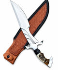 Stag Handle Fixed Blade Knife For Camping And Hunting, Handmade Bowie Style With Mirror Polish Stainless Steel Blade, Dope Collectible