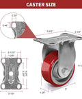 Dimensions of 3 Inch Heavy Duty Swivel Casters With Brakes Polyurethane On Steel Wheels Set Of 4 shown in diagram