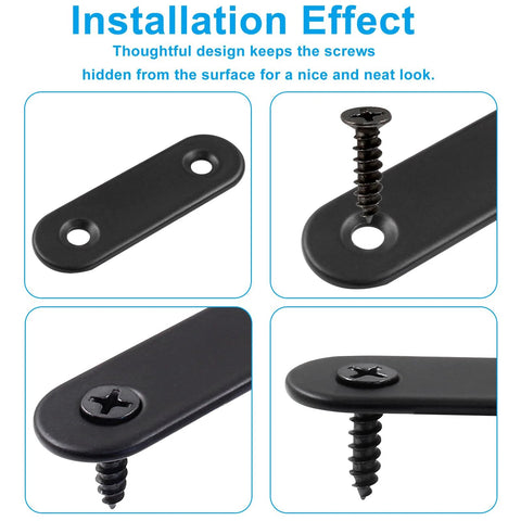 2-inch black stainless steel straight mending bracket with mounting screws for furniture repair
