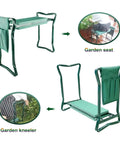 Gardening Kneeler Folding Seat 2 In 1 Grab And Go Garden Bench Lightweight Stool With 2 Tool Pouches, shown as seat and kneeler.