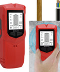 Kavolet Stud Finder Wall Scanner in red, handheld device displaying wall detection modes for locating wood AC wires metal.
