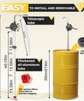 Heavy Duty Drum Pump For 5 To 55 Gallon Drums With 35 Inch Extension Tube Corrosion Resistant Oil Transfer For Heating Oil Diesel Hydraulic Oil And Engine Oil shown with yellow drum and telescopic tube.