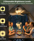 Top Rated Portable Ceiling Fan And Battery Operated Tent Fan Crafted For Campers Craving Straight Up Chill Airflow And No Sweat Remote Control For A Sweet Weekend Getaway with three brightness levels in a tent.