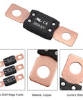 Premium MEGA 350 Amp Auto Fuse 32V DC Bolt On Circuit Protector UL Rated Heavy Duty Nylon Casing with copper terminals.