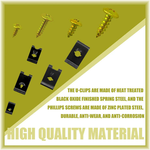 170 Piece Car Trim Fastener Kit Featuring Beefed Up U Clips And Phillips Screws Auto Body Panel Repair For Bumpers Doors Skirts Hoods Rig Ready Straight Fix Hella Durable All Year Round Coverage, showing U-clips and screws.