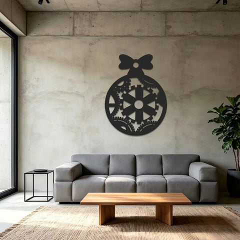 Black Steampunk Gear Pocket Watch Bow Metal Wall Art Decor For Industrial Home With Nature Themed Cabin Forest Farm Wildlife Scenes Sculpture in living room.