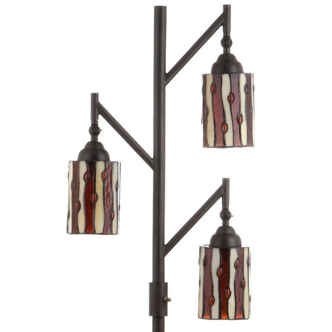71 Inch Bronze Tiffany Style Floor Lamp With 3 LED Bulbs, Multicolor Stained Glass, Mission Iron Standing Lamp For Living Room