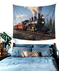 Steam Locomotive Train Wall Tapestry Art Print For Living Room Decor 60 By 51 Inches Premium Polyester Fabric Oil Painting Style