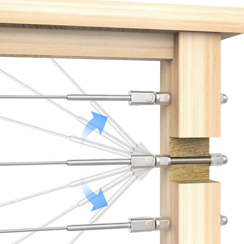 Angled Swage Threaded Stud Kit With Six Inch Length Three Sixteenth Inch Thread Adjustable Tension End for cable railing on wood post