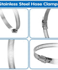 Close-up of 4 inch stainless steel hose clamps from 20 Pieces 4 Inch Stainless Steel Hose Clamps 304 Grade Worm Gear Duct Clamps