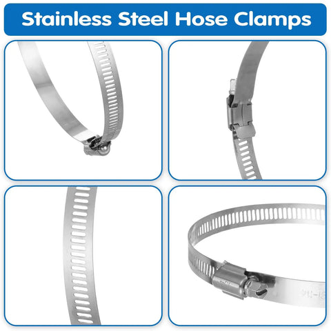 Close-up of 4 inch stainless steel hose clamps from 20 Pieces 4 Inch Stainless Steel Hose Clamps 304 Grade Worm Gear Duct Clamps