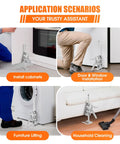 Heavy Duty Stainless Steel Arm Jacks, Set Of Two in action for furniture lifting, cabinet installation, and cleaning tasks.