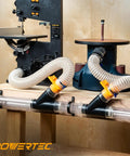 Two And A Half Inch Y Fitting For Dust Collection Hose Splitter And Two And A Half Inch Hose Connector Fittings installed on dust collection system in a woodshop