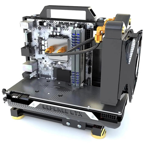 Open Frame PC Test Bench Case For DIY Rigs Aluminum Chassis For ITX MATX ATX EATX Motherboards Vertical Mount Open Air Design Liquid Cooling Ready 120 240 360 High Airflow Easy Build Black Finish side view.