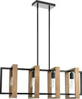 Lowell 4 Light Chic Modern Farmhouse Black Chandelier With Wood Accent ceiling light, side view showing open-frame design.