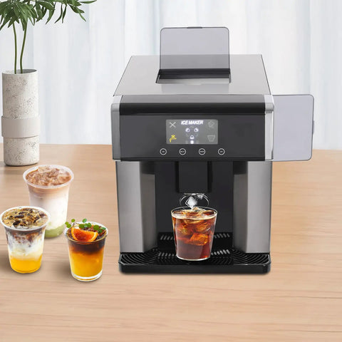 Dual Action Countertop Ice Maker And On Tap Cold Water Dispenser With Smooth Lcd Controls For Rapid Bullet Cube Crafting and iced drinks