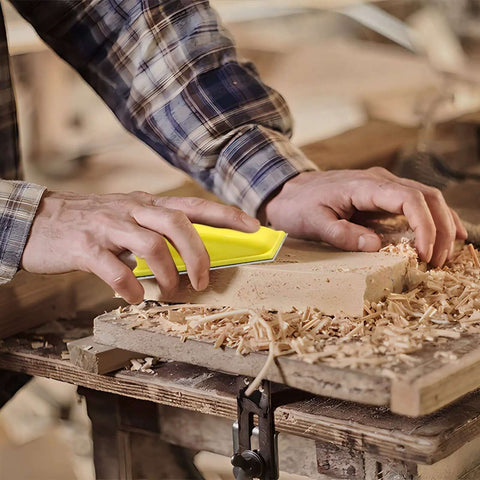 Person using Micro Detail Sander Kit with 60 Assorted Sandpapers 60/80/120/180/240/320 grit on wood project in workshop