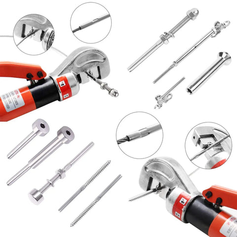 Beefy 10 Ton Hydraulic Cable Crimper Tool For 1/8 And 3/16 Stainless Steel Cable Railing Fittings With Smart Pressure Release